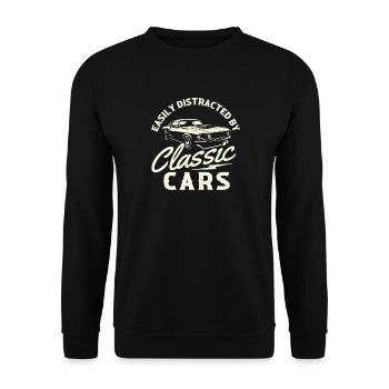 Facilement distrait par les voitures classiques Fan rétro de voitures - Sweat-shirt Unisexe - noir - Devant - Alina (178cm) & Michal (187cm)