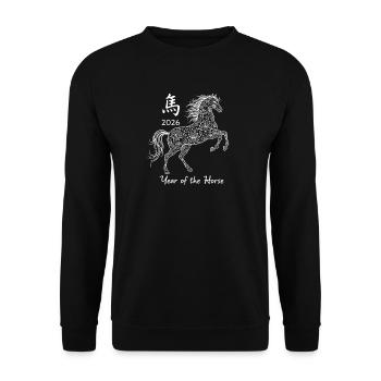 Jahr des Pferdes 2026 Chinesisches Neujahr - Unisex Pullover - Schwarz - Vorne - Alina (178cm) & Michal (187cm)