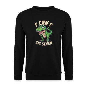Kräischen Dino Sechs Sieben - Unisex Pullover - Schwarz - Vorne - Alina (178cm) & Michal (187cm)