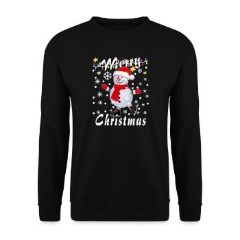 SNOWMAN Merry Christmas - Unisex Pullover - Schwarz - Vorne - Alina (178cm) & Michal (187cm)