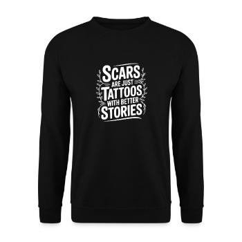 Narben sind nur Tattoos mit besseren Geschichten - Unisex Pullover - Schwarz - Vorne - Alina (178cm) & Michal (187cm)