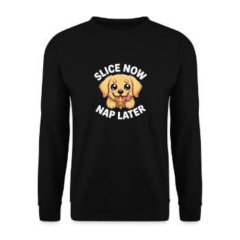 Süße Labrador Welpen essen jetzt ein Stück Pizza - Unisex Pullover - Schwarz - Vorne - Alina (178cm) & Michal (187cm)