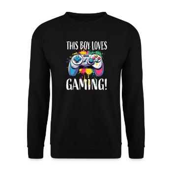 Boy Loves Gaming – Colorful Controller Splash - Unisex Sweatshirt - black - Front - Alina (178cm) & Michal (187cm)