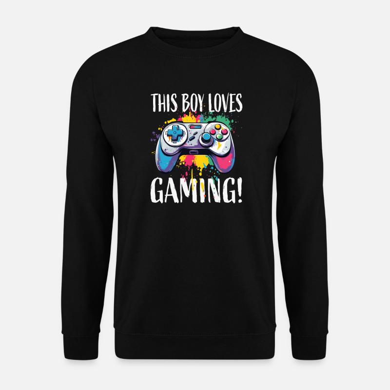 Junge liebt Gaming – bunte Controller-Splash - Unisex Pullover - Schwarz