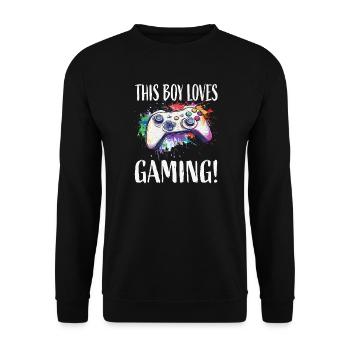 This Boy Loves Gaming - Unisex Pullover - Schwarz - Vorne - Alina (178cm) & Michal (187cm)