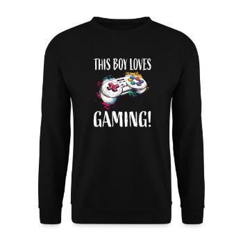 Dieser Junge liebt Gaming Controller - Unisex Pullover - Schwarz - Vorne - Alina (178cm) & Michal (187cm)