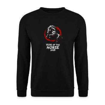 Jahr des Pferdes 2026 Chinesisches Neujahr - Unisex Pullover - Schwarz - Vorne - Alina (178cm) & Michal (187cm)