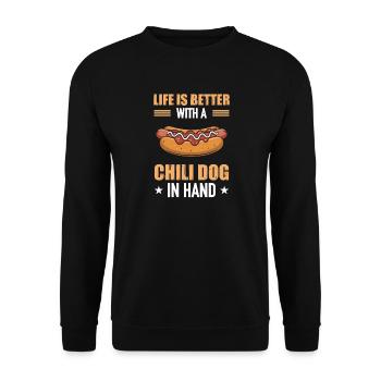 Life Is Better With A Chili Dog In Hand - Unisex Sweatshirt - black - Front - Alina (178cm) & Michal (187cm)