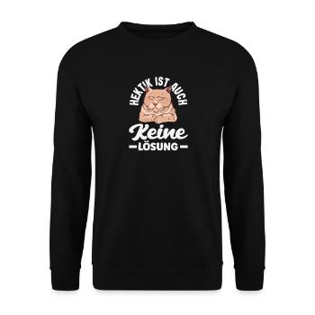 Lustiges Katze Keine Motivation Spruch - Unisex Pullover - Schwarz - Vorne - Alina (178cm) & Michal (187cm)