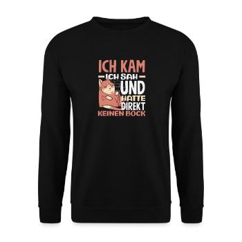 Lustiges Katze Keine Motivation Spruch - Unisex Pullover - Schwarz - Vorne - Alina (178cm) & Michal (187cm)