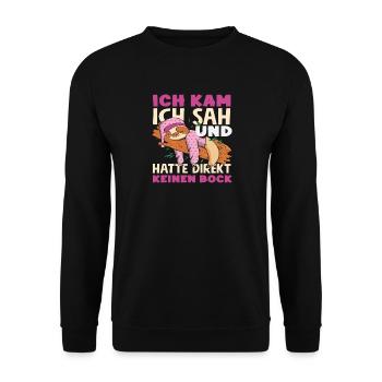 Lustiges Faultier Keine Motivation Spruch - Unisex Pullover - Schwarz - Vorne - Alina (178cm) & Michal (187cm)