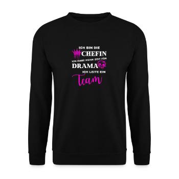 Chefin – Ich leite ein Team kein Drama - Unisex Pullover - Schwarz - Vorne - Alina (178cm) & Michal (187cm)