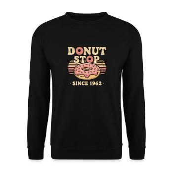 Donut Stop – Boulangerie vintage - Sweat-shirt Unisexe - noir - Devant - Alina (178cm) & Michal (187cm)