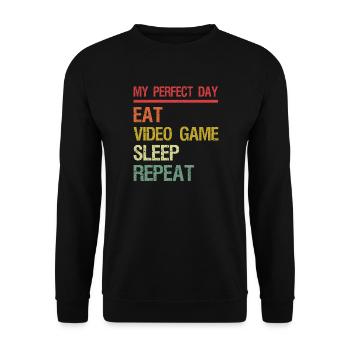 Ma journée parfaite, jeux vidéo et sommeil - Sweat-shirt Unisexe - noir - Devant - Alina (178cm) & Michal (187cm)
