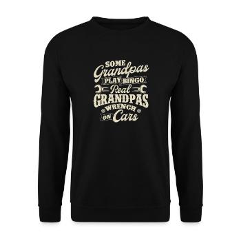 Echtes Opa-Schraubenschlüssel an Autos – lustiges Mechaniker-Zitat - Unisex Pullover - Schwarz - Vorne - Alina (178cm) & Michal (187cm)