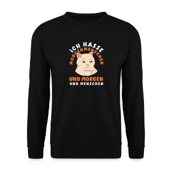 Ich hasse Morgenmenschen Kaffee Katze - Unisex Pullover - Schwarz - Vorne - Alina (178cm) & Michal (187cm)