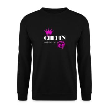 Chefin des Grauens – Witziger Frauen Spruch - Sweat-shirt Unisexe - noir - Devant - Alina (178cm) & Michal (187cm)