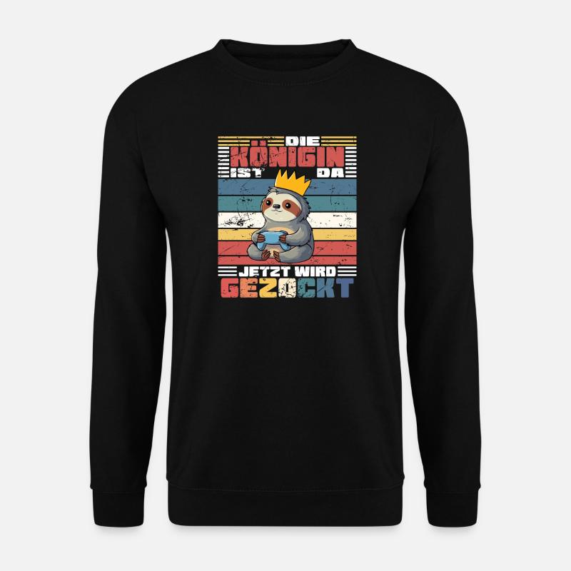 Zockerin mit Krone - Faultier - Unisex Pullover - Schwarz