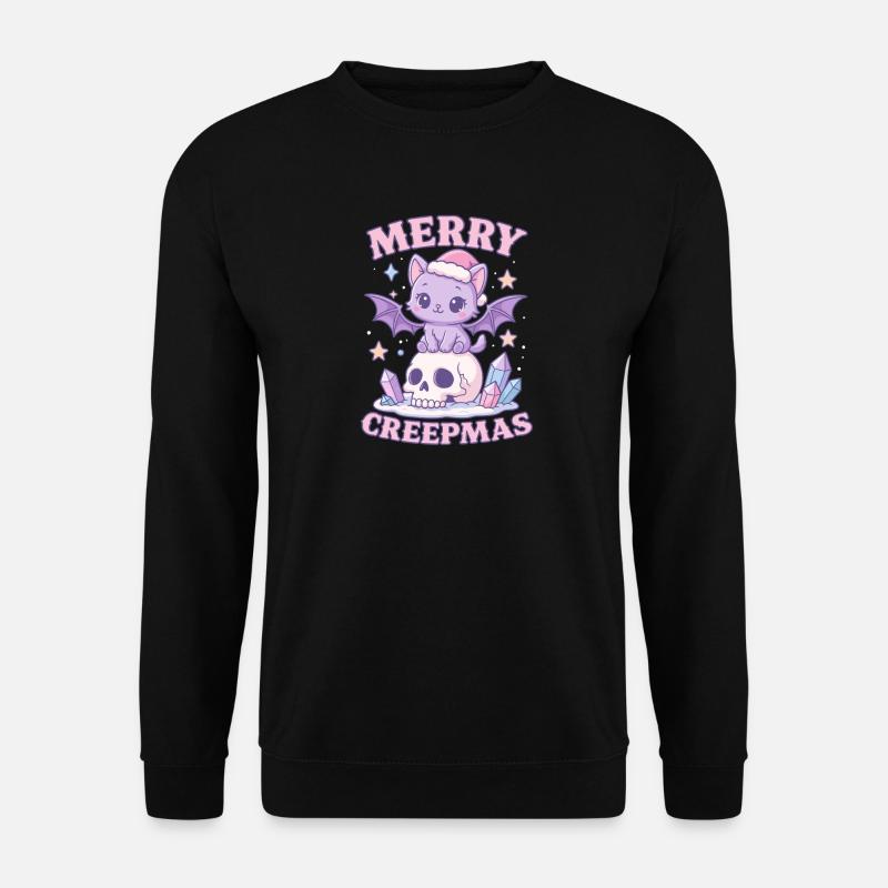 Crâne de Noël gothique pastel de chat Merry Creepmas - Sweat-shirt Unisexe - noir