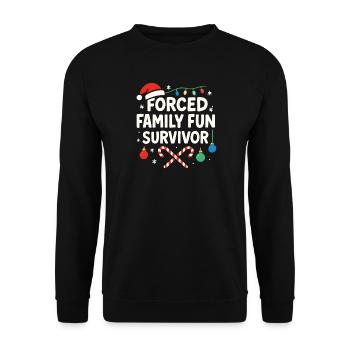 Forced Family Fun Survivor Weihnachten Xmas Humor - Unisex Pullover - Schwarz - Vorne - Alina (178cm) & Michal (187cm)