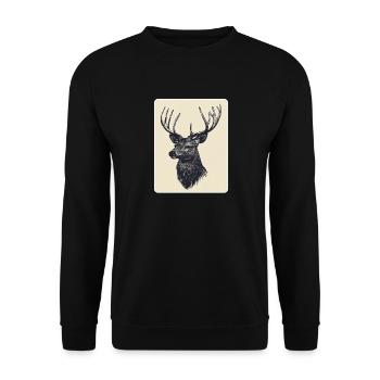 Rentier Hirsch Geweih Reindeer Vintage - Unisex Pullover - Schwarz - Vorne - Alina (178cm) & Michal (187cm)