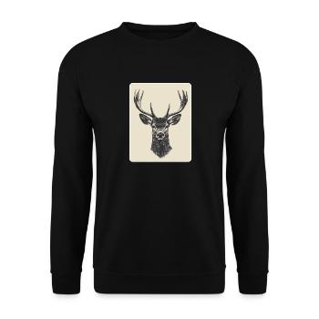 Rentier Hirsch Geweih Reindeer Vintage - Unisex Pullover - Schwarz - Vorne - Alina (178cm) & Michal (187cm)