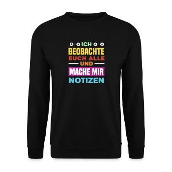 Je te surveille, je prends des notes, je prends de l’humour, au bureau, - Sweat-shirt Unisexe - noir - Devant - Alina (178cm) & Michal (187cm)