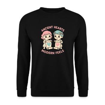 Antike Liebesmythologie Romantik Vintage - Unisex Pullover - Schwarz - Vorne - Alina (178cm) & Michal (187cm)