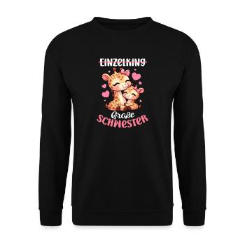Einzelkind Große Schwester Giraffen - Unisex Pullover - Schwarz - Vorne - Alina (178cm) & Michal (187cm)