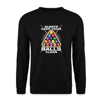Keep your balls lustiges Billard Billardspieler - Unisex Pullover - Schwarz - Vorne - Alina (178cm) & Michal (187cm)