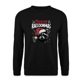 Merry Raccoonmas Lustiges Waschbär Weihnachtsmotiv - Unisex Pullover - Schwarz - Vorne - Alina (178cm) & Michal (187cm)