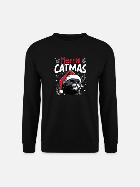 Merry Catmas Funny Cat Christmas Motif - Unisex Sweatshirt - black