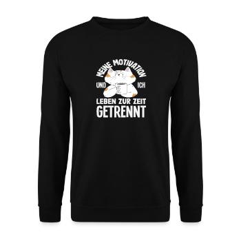 Lustiges Katze Keine Motivation Spruch - Unisex Pullover - Schwarz - Vorne - Alina (178cm) & Michal (187cm)
