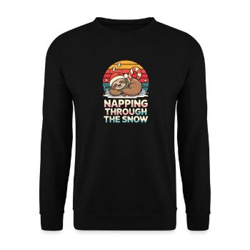  Napping Through The Snow Lustiges Faultier - Unisex Pullover - Schwarz - Vorne - Alina (178cm) & Michal (187cm)