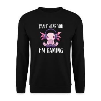 Gaming Axolotl mit Kopfhörern - Unisex Pullover - Schwarz - Vorne - Alina (178cm) & Michal (187cm)