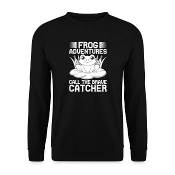 Frog Catcher Adventures Call The Brave Frog - Unisex Pullover - Schwarz - Vorne - Alina (178cm) & Michal (187cm)