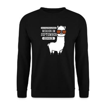 September Geburtstag Alpaka Spruch Lustig - Unisex Pullover - Schwarz - Vorne - Alina (178cm) & Michal (187cm)