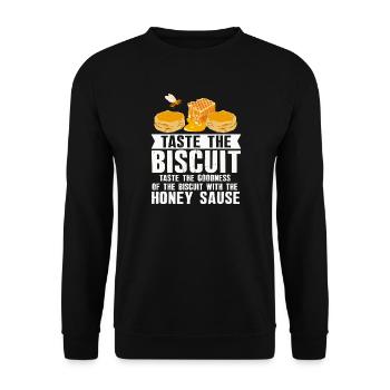 Probieren Sie den Biscuit-Honig-Tröpfel - Unisex Pullover - Schwarz - Vorne - Alina (178cm) & Michal (187cm)