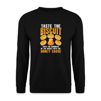 Biscuit Bliss mit Honigsauce - Unisex Pullover - Schwarz - Vorne - Alina (178cm) & Michal (187cm)