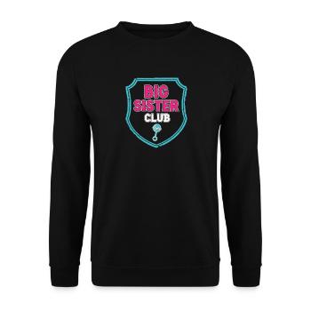 Großes Schwester Club Schild - Unisex Pullover - Schwarz - Vorne - Alina (178cm) & Michal (187cm)