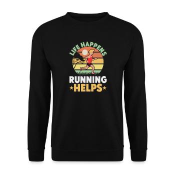 Running Life Happens Running Helps Marathon Runner - Unisex Sweatshirt - black - Front - Alina (178cm) & Michal (187cm)