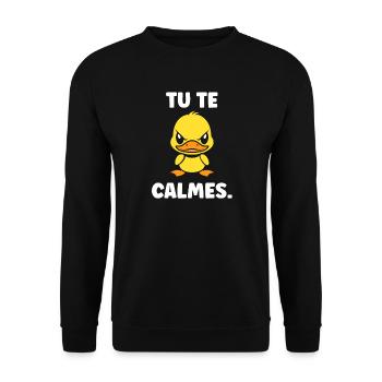 Yellow Duck: Beruhige dich - Unisex Pullover - Schwarz - Vorne - Alina (178cm) & Michal (187cm)