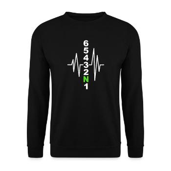 Motif de changement de vitesse de moto avec battement de cœur – Biker - Sweat-shirt Unisexe - noir - Devant - Alina (178cm) & Michal (187cm)