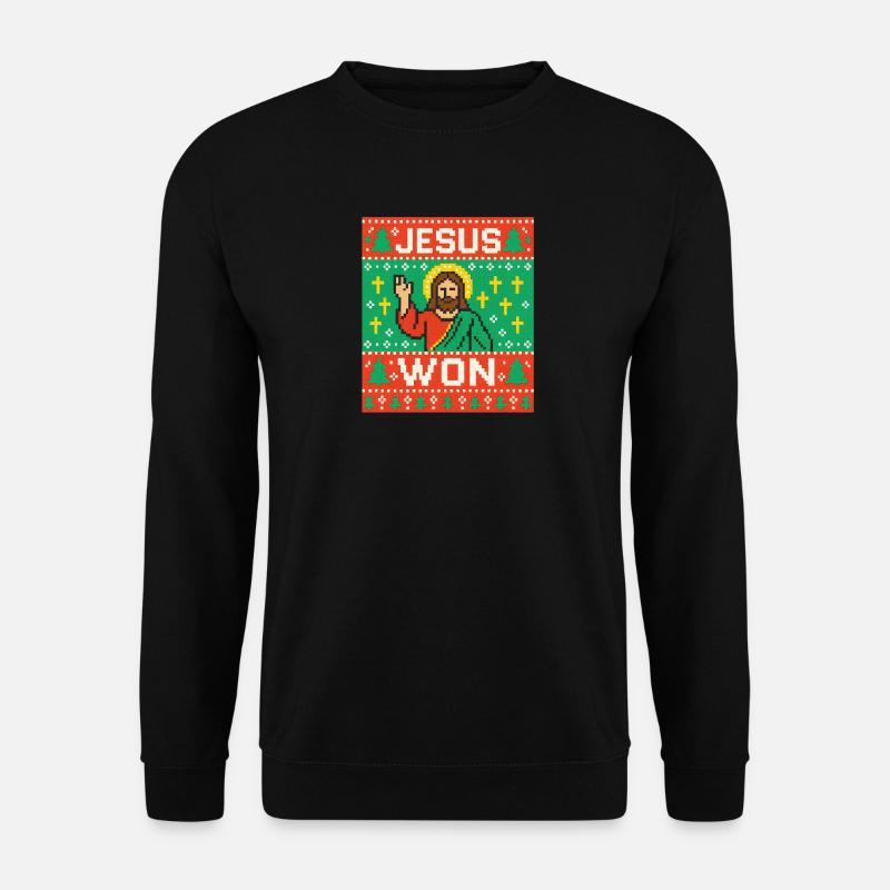 Jesus Won hässlicher Weihnachtspullover-Stil, christlich - Unisex Pullover - Schwarz