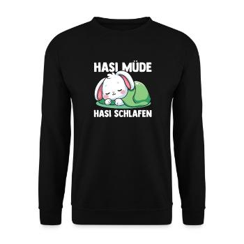 Shlafshirt Hase Hasi Müde Hasi Schlafen - Unisex Pullover - Schwarz - Vorne - Alina (178cm) & Michal (187cm)