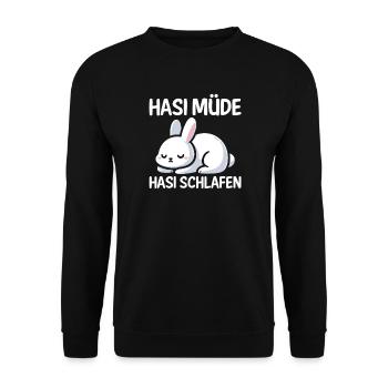 Shlafshirt Hase Hasi Müde Hasi Schlafen - Unisex Pullover - Schwarz - Vorne - Alina (178cm) & Michal (187cm)