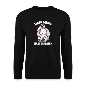 Shlafshirt Hase Hasi Müde Hasi Schlafen - Unisex Pullover - Schwarz - Vorne - Alina (178cm) & Michal (187cm)