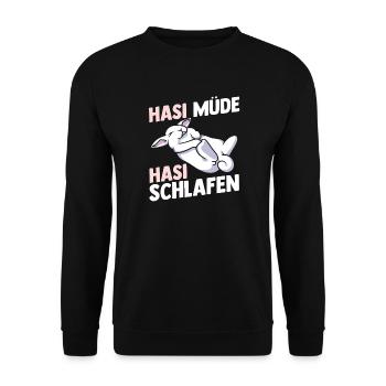 Shlafshirt Hase Hasi Müde Hasi Schlafen - Unisex Pullover - Schwarz - Vorne - Alina (178cm) & Michal (187cm)