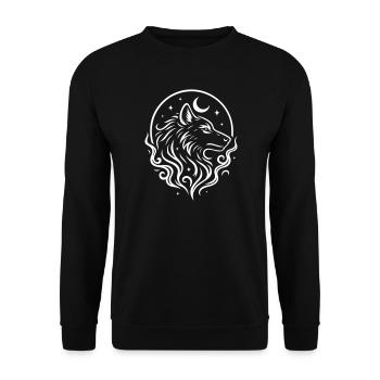 Rauhnächte Mystischer Wolf mit Mond - Unisex Pullover - Schwarz - Vorne - Alina (178cm) & Michal (187cm)