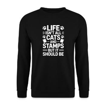 Stamps Saying Cat Joke Stamps Gift - Unisex Sweatshirt - black - Front - Alina (178cm) & Michal (187cm)